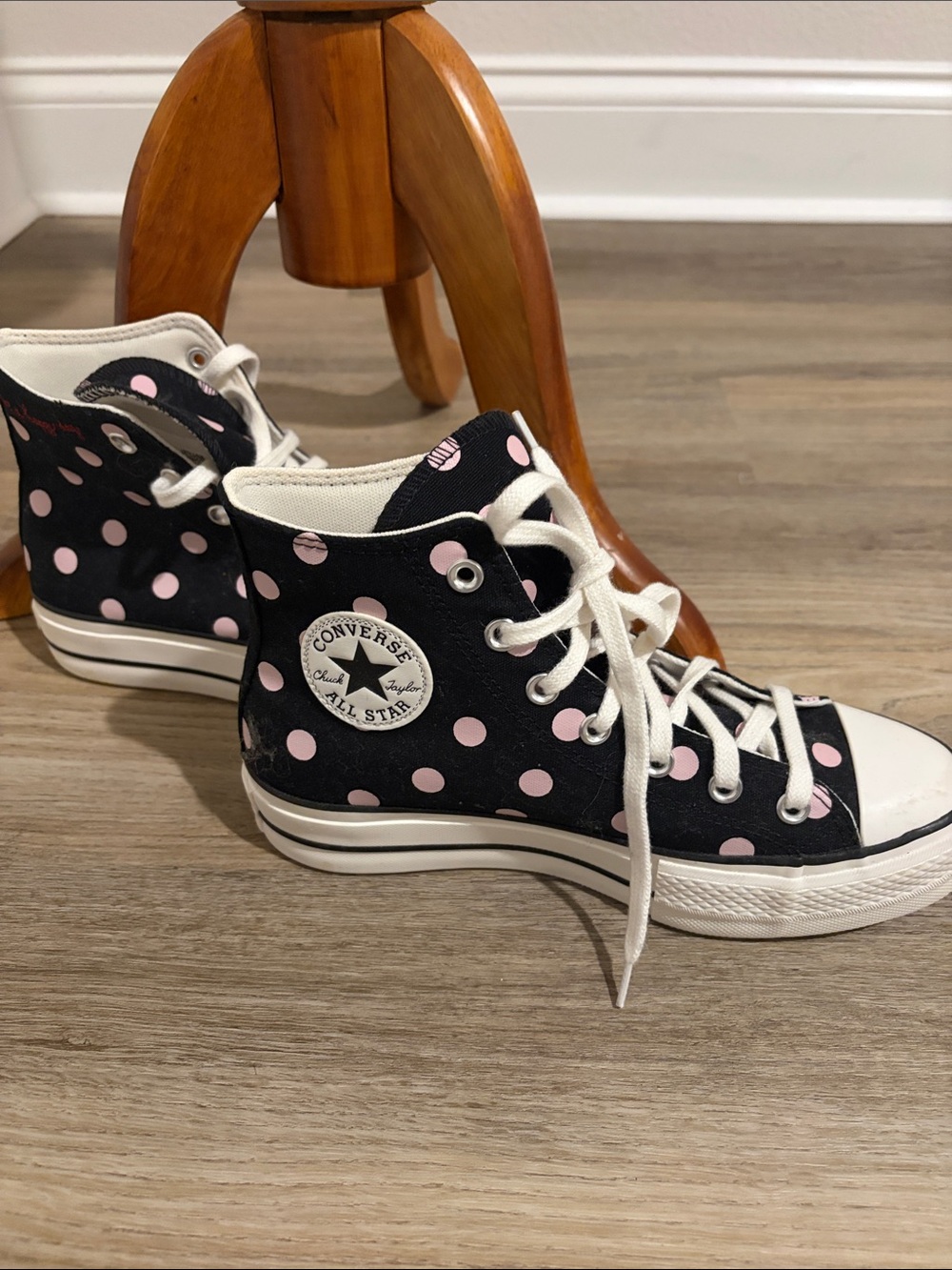 Converse Black High Top Sneakers with Pink Polka Dots